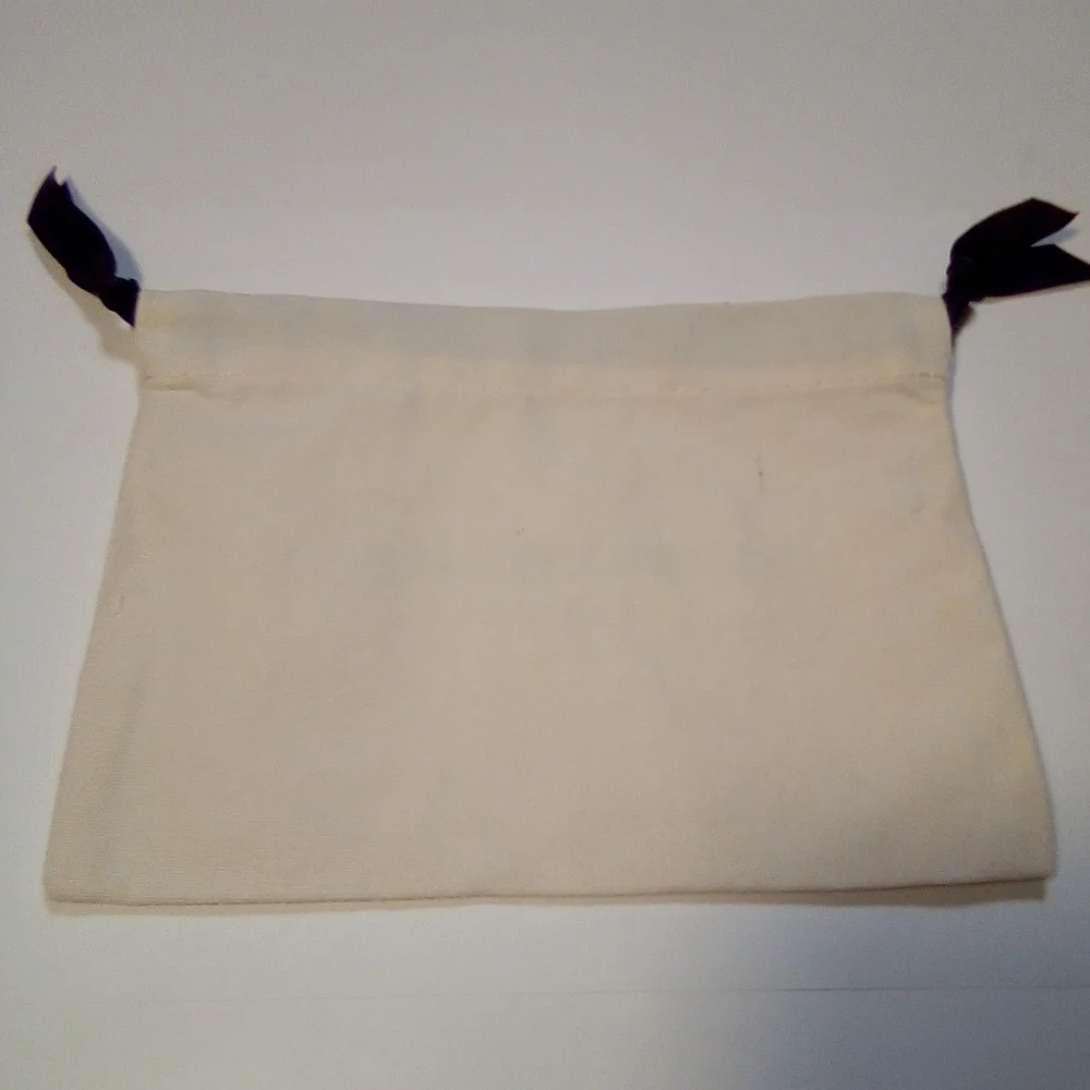 Victoria Beckham Beauty Ecru Unlined Fabric Cosmetic Pouch Black Ribbon Pull Tie